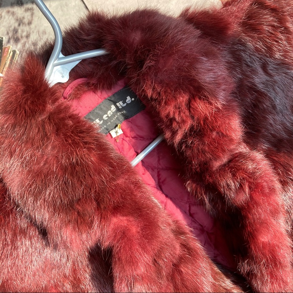 Vintage REAL RABBIT FUR Coat Jacket Maroon Red - Picture 10 of 13